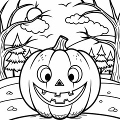 halloween pumpkin with halloween,captivating Halloween-themed line art illustration
