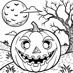 halloween pumpkin with halloween,captivating Halloween-themed line art illustration