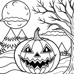 halloween pumpkin with halloween,captivating Halloween-themed line art illustration