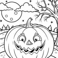 halloween pumpkin with halloween,captivating Halloween-themed line art illustration
