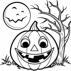 halloween pumpkin with halloween,captivating Halloween-themed line art illustration