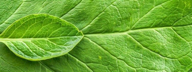  A tight shot of a green leaf displaying a white lesion in its center, accompanied by a smaller green spot
