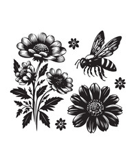 vector Bee vector art,graphics Bees icons set,vintage illustration Bee clipart,vector Bees flat style artwork design