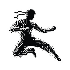 Fototapeta premium kungfu, Tai Chi male player in celtic knot pattern illustration, emblem shield badge
