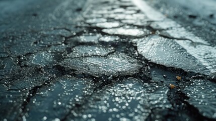 Closeup of Cracked Asphalt Road