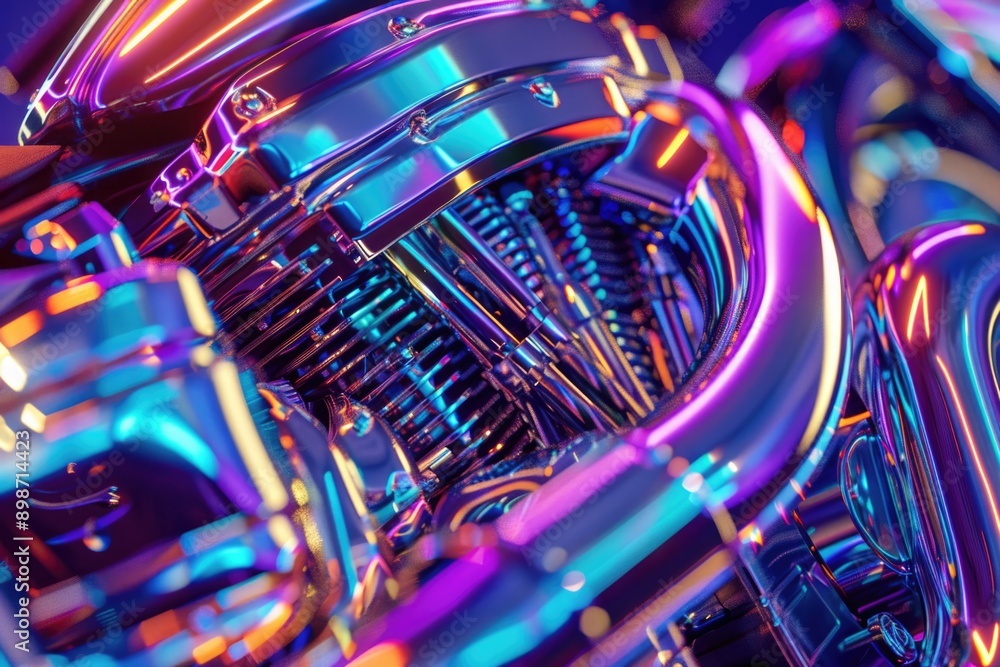 Poster A close-up view of a motorcycle engine with various mechanical components visible