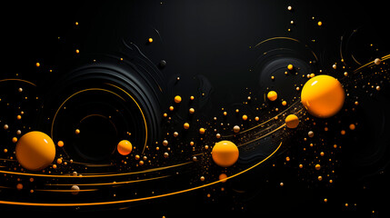 Obraz premium Yellow Dots Balls Spheres on Black Background, Minimalist Geometric, Abstract Image, Texture, Pattern Background, Wallpaper, Cover and Screen of Smartphone, Cell Phone, Computer, Laptop, 9:16 and 16:9