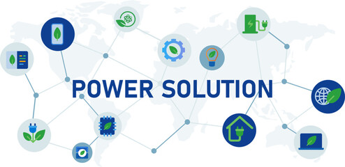 power solution electricity electric renewable energy blue icon concept