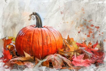 A vibrant pumpkin is set against a backdrop of autumn leaves, symbolizing the season's arrival