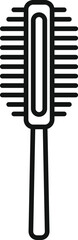 Simple line icon of a hairbrush with plastic bristles, ideal for projects related to hairdressing, styling, and beauty