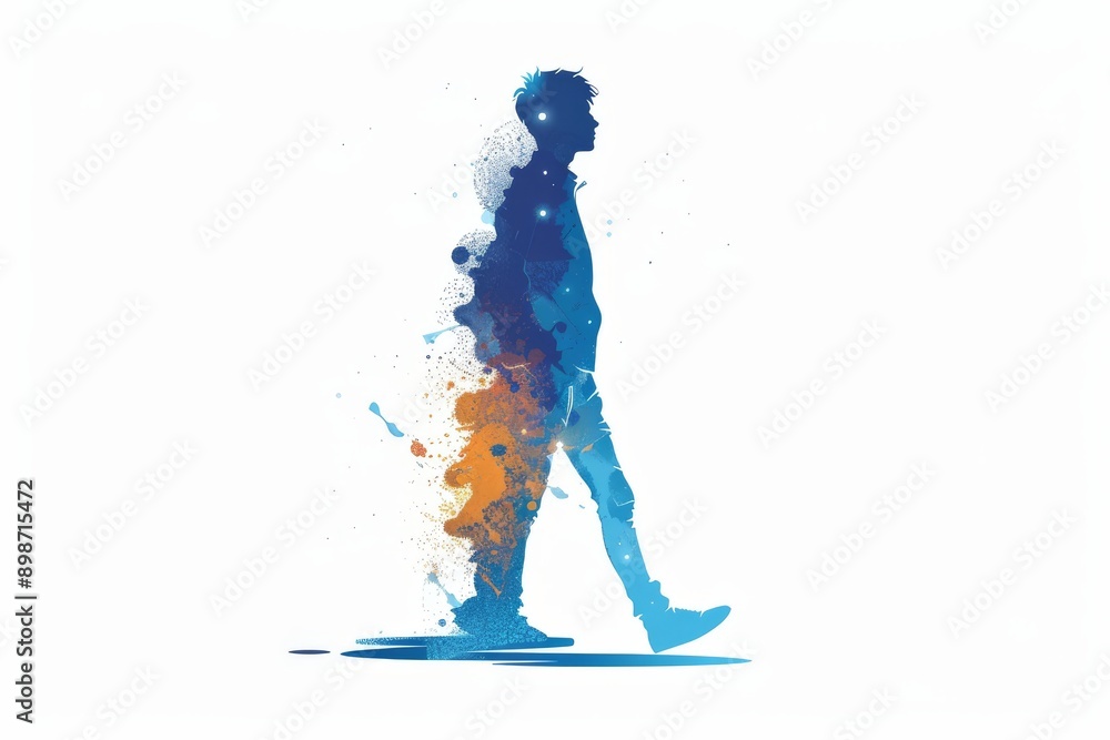 Aufkleber abstract figure walking with colorful splashes symbolizing creativity movement and expression ideal 