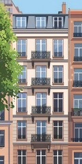 Fototapeta premium Classic Parisian Building Facade With Balconies And Windows