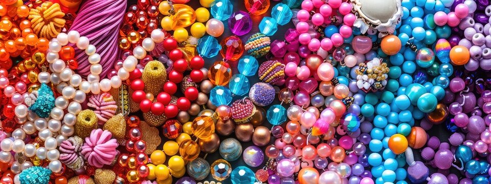 Various beads and beads for needlework. Selective focus.