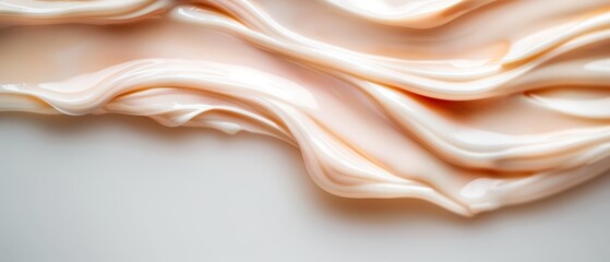 Obraz premium A tight shot of a cream swirl against a pristine white backdrop, featuring a gentle light reflection in the swirl's core