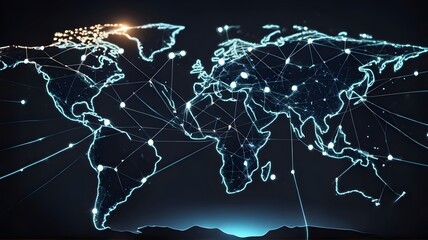 Fototapeta premium abstract-global-network-concept-with-glowing-connections-on-dark-world-map