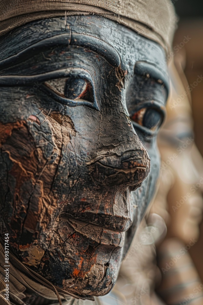 Poster a detailed view of a human statue with intricate details and textures
