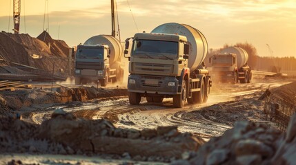 Cement Mixer Trucks on Construction Site