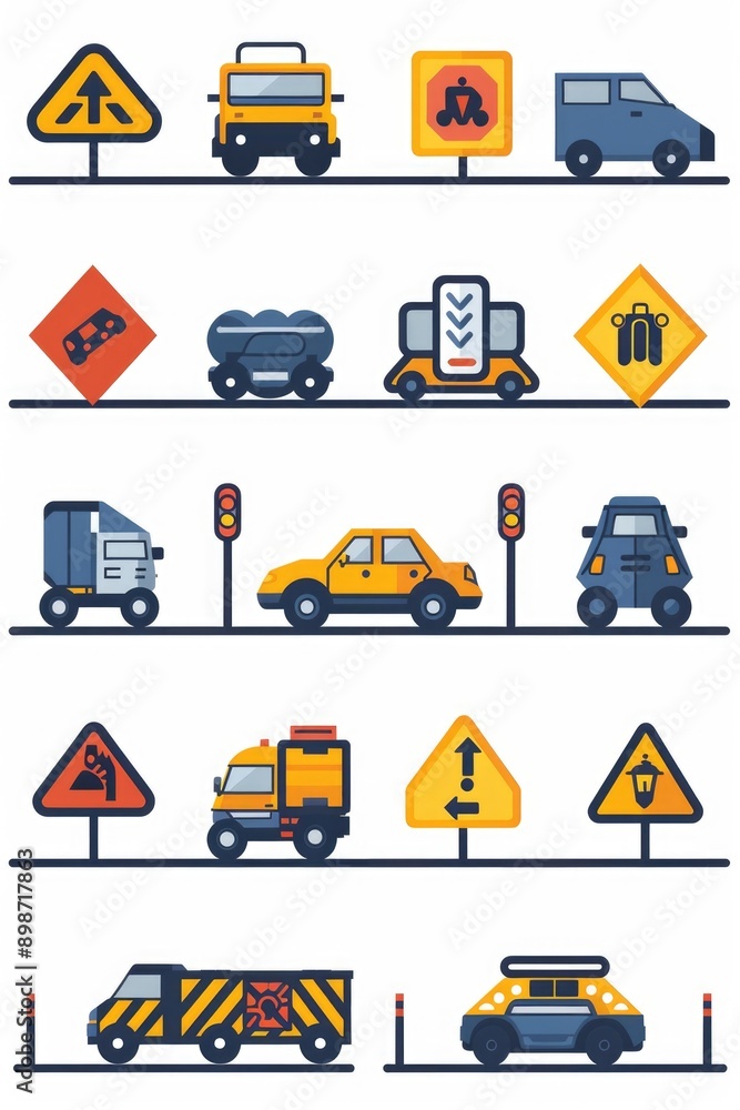 Poster A collection of different traffic signs with various messages and symbols