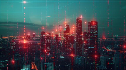 Fototapeta premium Cyberpunk Cityscape with Red and Blue Lights