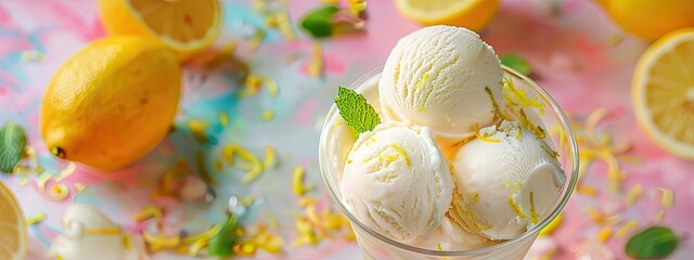 Limoncello liqueur and ice cream in a glass. Selective focus.