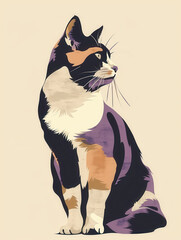 Colorful Calico Cat Illustration in Modern Art Style