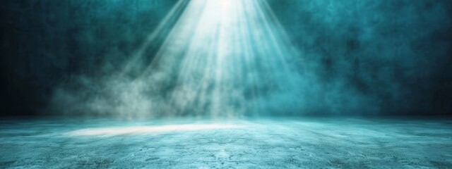 Obraz premium A dark room featuring a luminous light source at its center, illuminating a specific area as a distinct pool of light in the midpoint