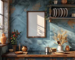 Bohemian kitchen ethnic prints with empty frame