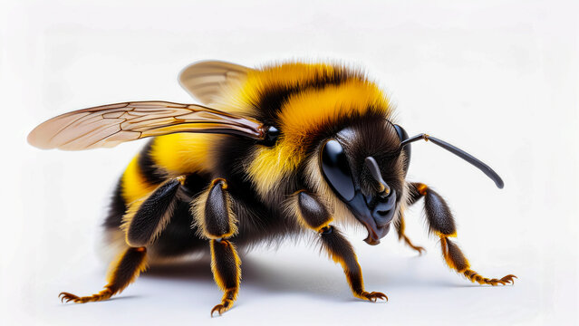 A close up of a Bumble-bee white background.