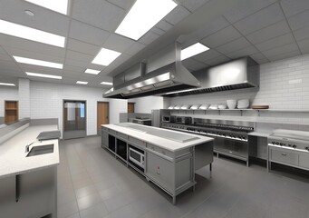Modern Commercial Kitchen Design with Stainless Steel Appliances