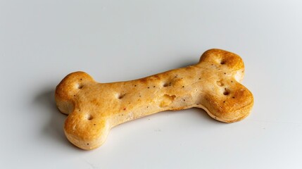 Tasty bone shaped dog treat on white backdrop