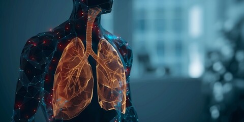 Man silhouette healthy lungs medicine model low poly with copy space