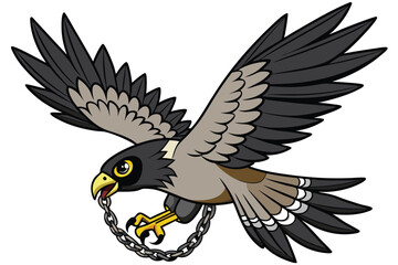 A cartoon vector illustration of a wild eagle in flight, its black wings spread wide