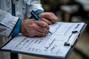 Beautiful technician hand writing reading of meter on clipboard.