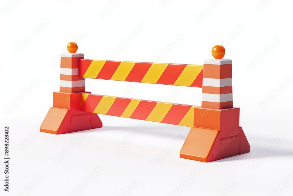 Poster barriers for construction site with orange and yellow colors, used for blocking or directing traffic