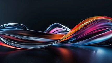 Abstract colorful wavy shape flowing in space on dark background, modern 3d illustration rendering