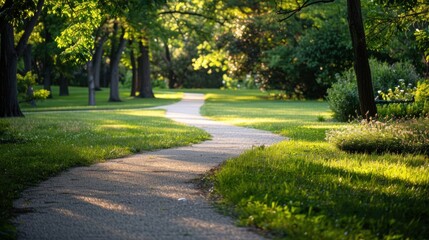 Serene Pathway Through a Lush Green Park