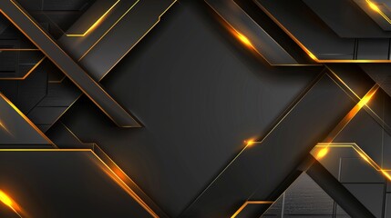 Contemporary and chic abstract backdrop with intersecting gold and black geometric patterns and a radiant glow