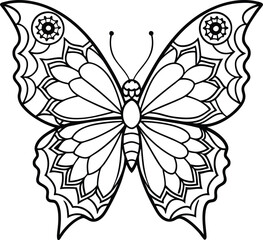 butterfly coloring page kids friendly simple line art cute flying insects with geometric flower mandala design pattern minimal clipart art KDP coloring interior