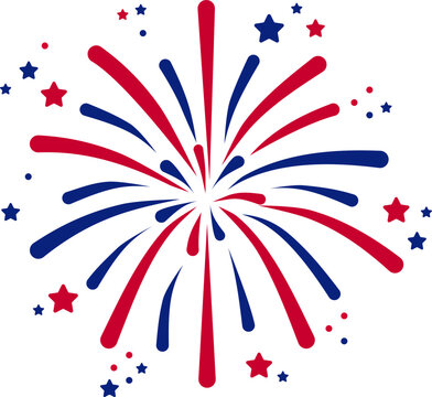 red, blue fireworks burst with stars clip art preview