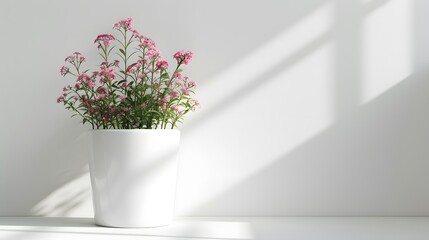 Fototapeta premium Pink Flowers in White Pot with Window Light