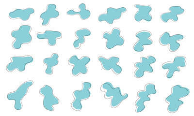 Blue wavy liquid blobs. Amorphous random irregular blobs. vector illustration. Set of abstract organic amoeba shaped blobs elements isolated on white background