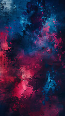 Obraz premium Arrière-plan, tableau ou motif pour papier peint abstrait avec des éclaboussures de peintures bleues et rouges, effet futuriste ou horrifique comme des coulées de sang