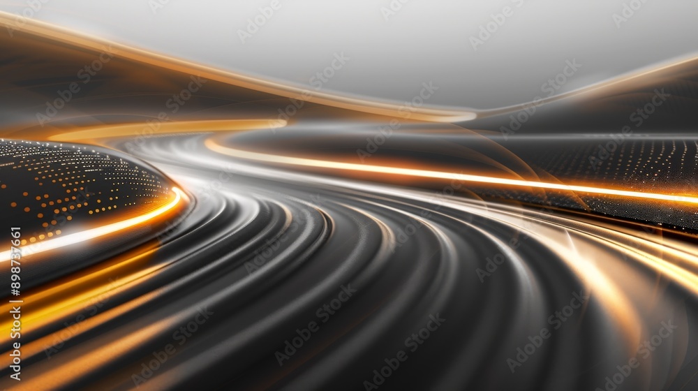 Poster abstract background showing information flow, with glowing orange lines swirling around a sphere cov