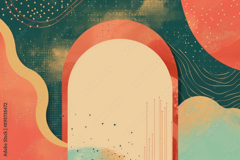 Poster a painted representation of an open door with a clear blue sky in the background, perfect for use in