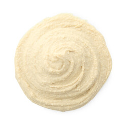 Sample of delicious hummus isolated on white, top view