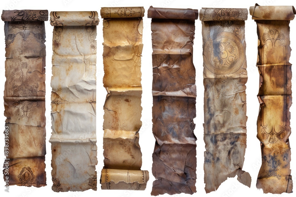Aufkleber a row of rolled up papers on a white background, ready for filing or organizing