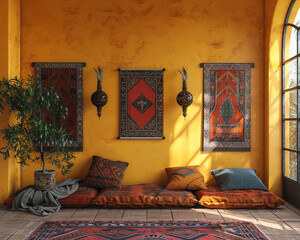 Bohemian living room artistic wall hangings with empty frame