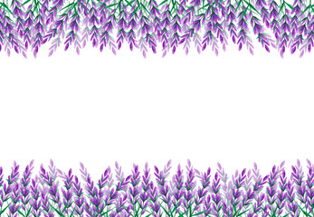 Naklejka premium Hand drawn watercolor lavender wildflower frame border isolated on white background. Can be used for cards, invitation, poster and other printed products.