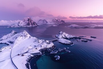 Aerial view of a mountain lake surrounded by mountains, great for travel or outdoor adventure scenes