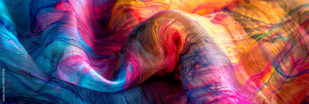 Aufkleber a close-up of a brightly colored fabric with swirling patterns, ideal for retro and boho design insp